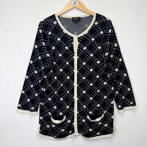 PENDELTON Silk Blend Plaid Knit Cardigan Sweater Black White Geometric Women 1X